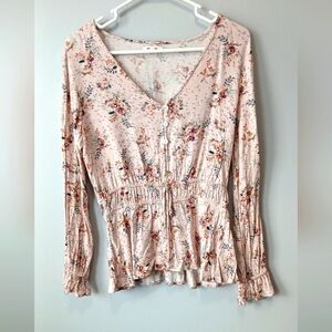Maurices Babydoll Floral Long Sleeve Top Women's XS Y2K Coquette Cottagecore
